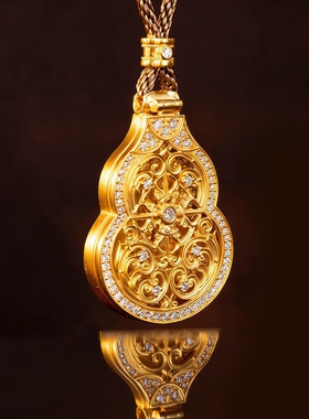 随身佛葫芦吊坠项链金包银镶钻镂空花丝如来佛祖挂坠毛衣链送女友