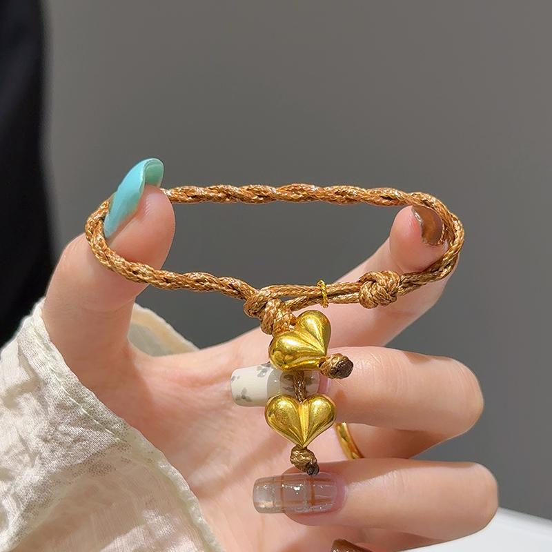 藤蔓屁桃手链简约时尚金包银爱心桃转运珠手工编绳情侣手串送女友