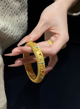 镂空皇后手镯时尚轻奢金包银古法传承宫廷风珐琅彩花丝手环送女友