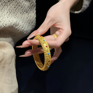 镂空皇后手镯时尚轻奢金包银古法传承宫廷风珐琅彩花丝手环送女友