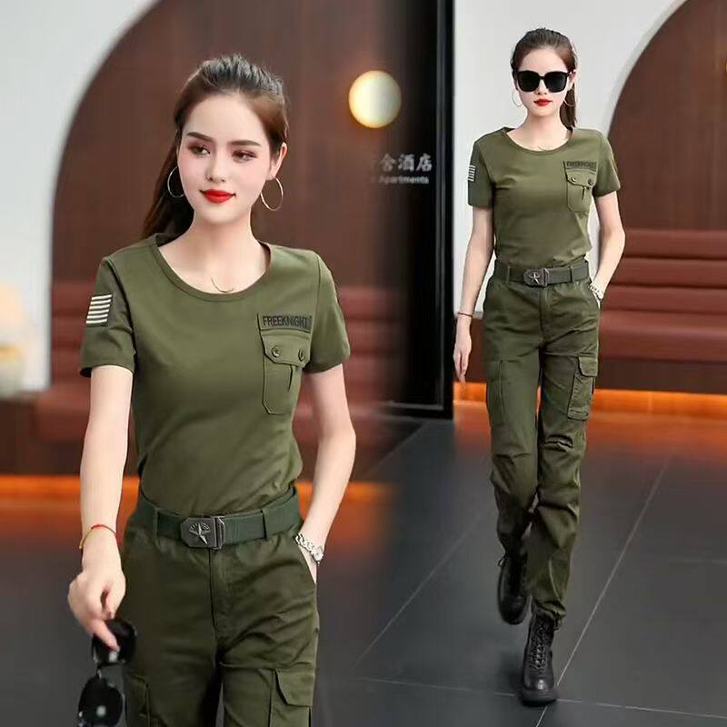 工装两件套显瘦百搭女迷彩服套装