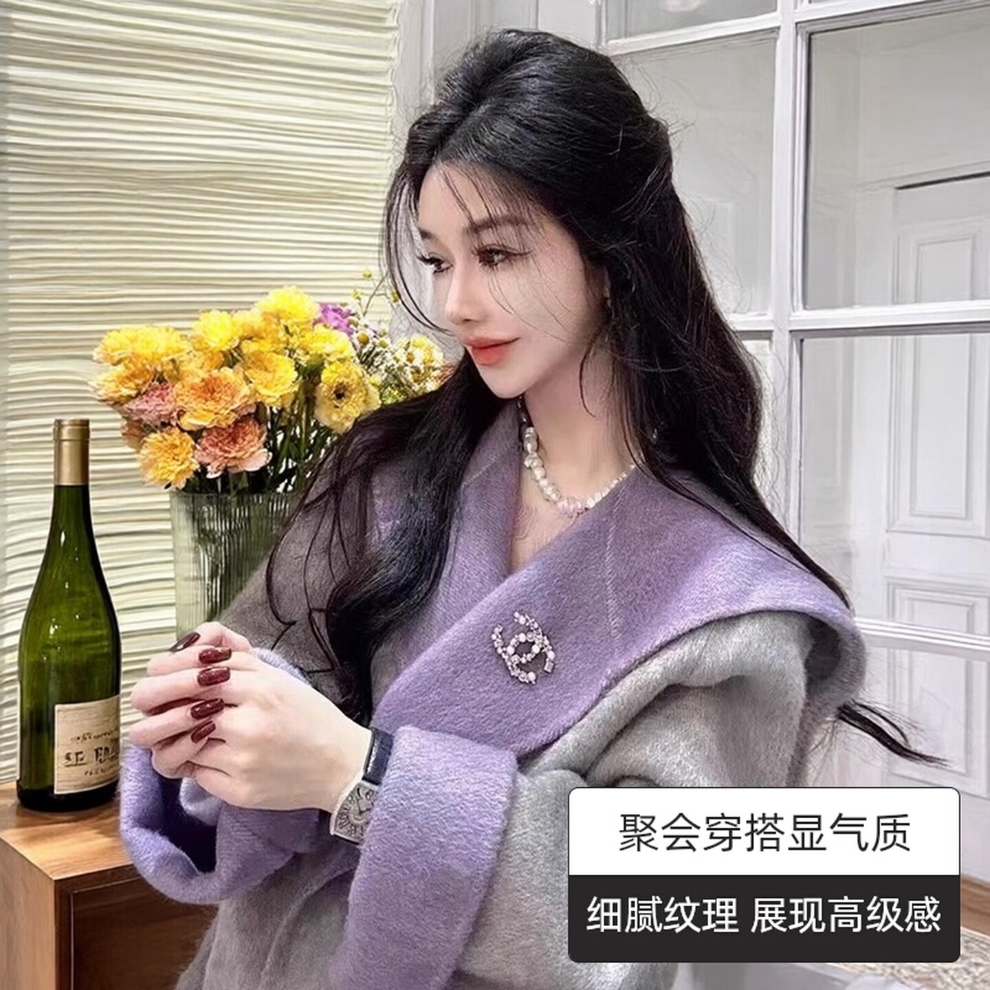 双面羊毛大衣女大翻领连帽中长款收腰显瘦气质温柔风呢外套高级