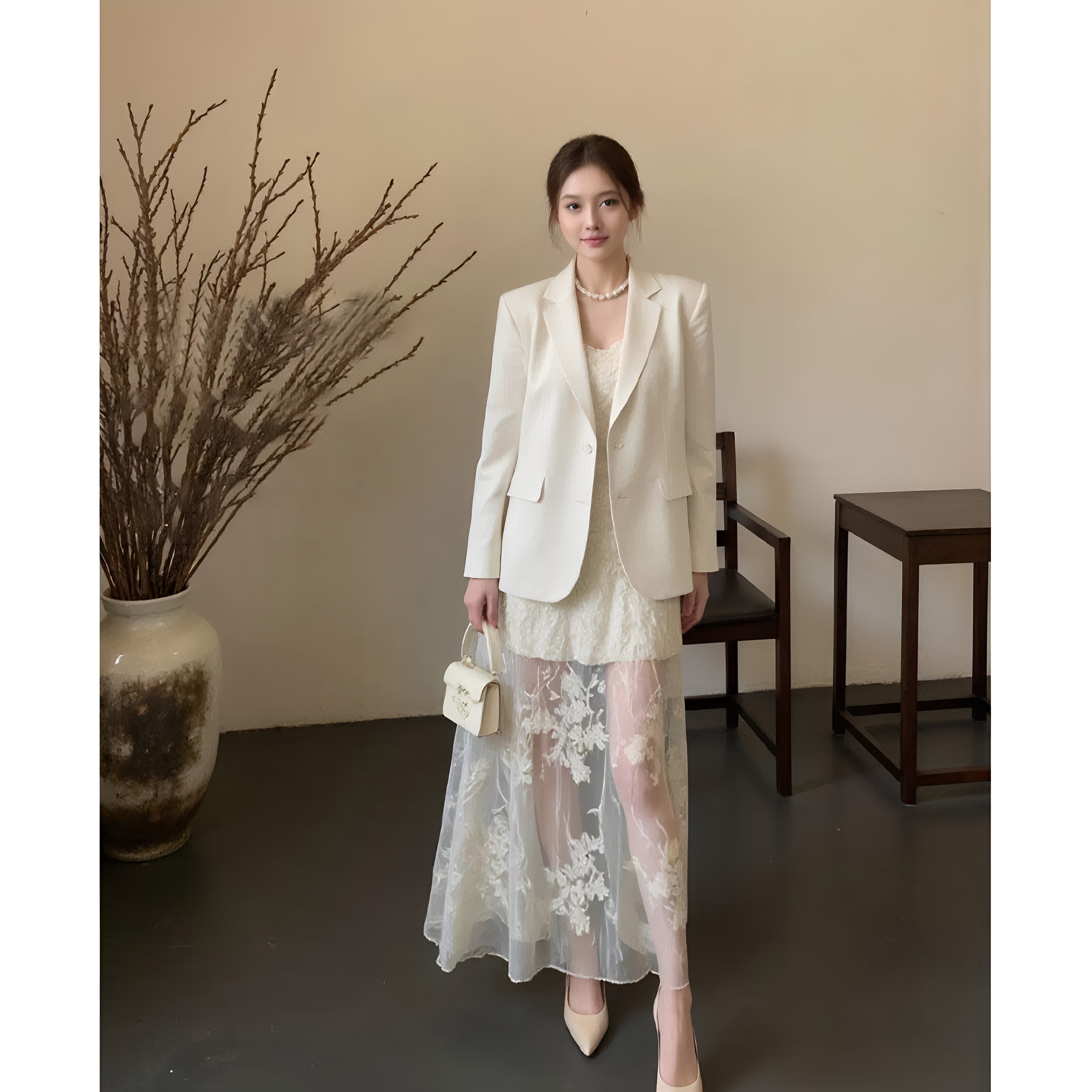 2026春小香风显瘦西装吊带裙套装