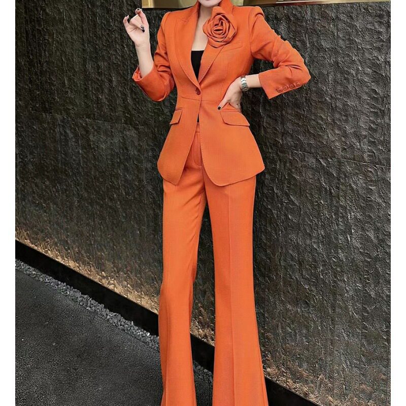 高端橘色西服套装女2026新时尚休闲职业西装两件套外套修身气质