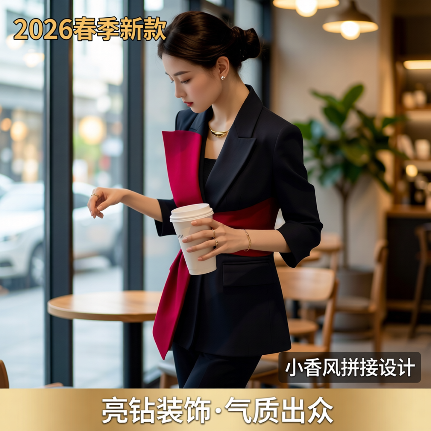 小香风西装套装女职场气质拼接