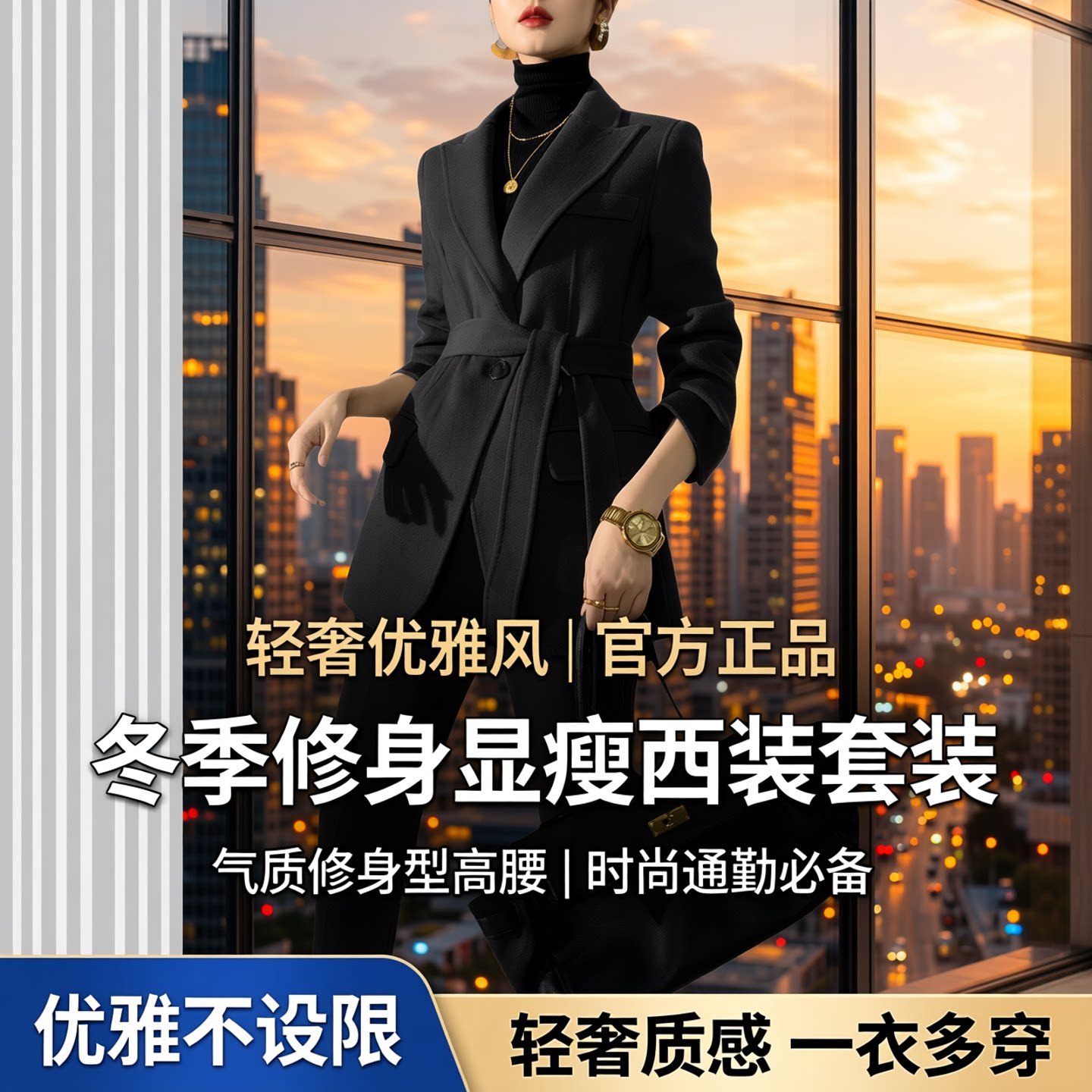 冬季优雅高腰西装修身显瘦两件套