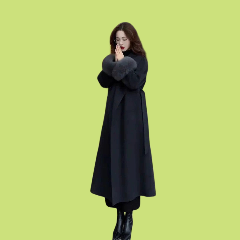 韩系青果领毛呢大衣女2026春秋新款中长款宽松高级感毛呢外套潮