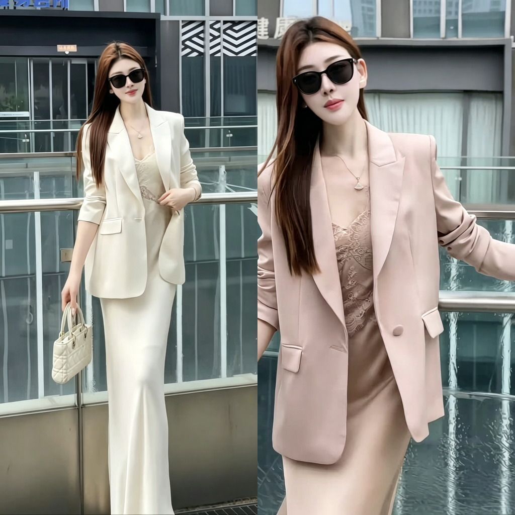 网红气质时尚套装女早秋新款洋气显瘦小香风西服外套微喇裤两件套