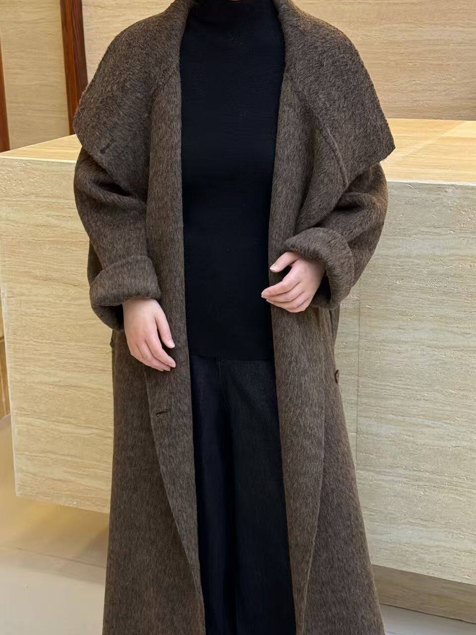 初雪降临 高级感阔版女秋冬26新高级感双面羊毛大衣加长款毛呢