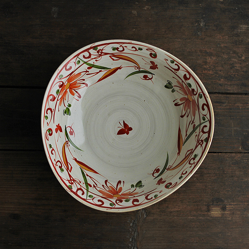 大碗日本原装进口赤绘花蝶三足