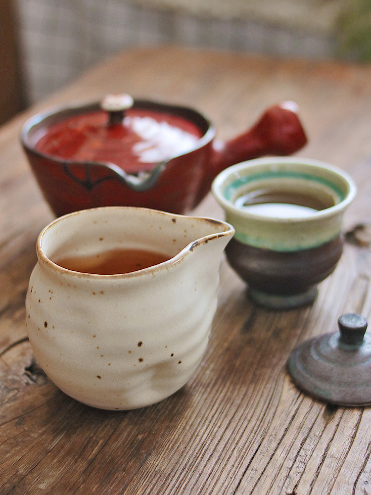 日本原装进口 手工白粉引公道杯送茶漏 日式分茶器复古风茶杯茶具