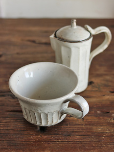 日本进口 手工白粉引敞口咖啡杯茶杯水杯 大容量复古器皿