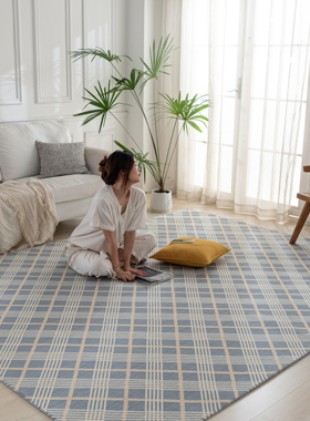现代简约新西兰羊毛圈绒客厅卧室书房儿童房几何方格地毯