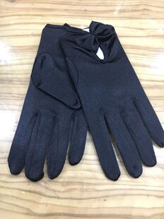 新娘婚纱礼服手套白色黑红金色短缎面蝴蝶结珍珠款影楼拍照专用