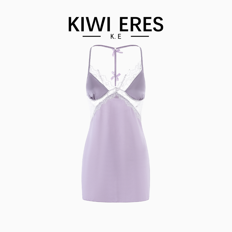 KIWI ERES 法式性感睡衣女纯欲2025新款蕾丝蝴蝶结漏背吊带睡裙