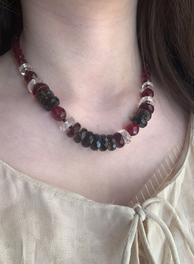 Vintage中古精美捷克后期红色水晶项链 英国现货