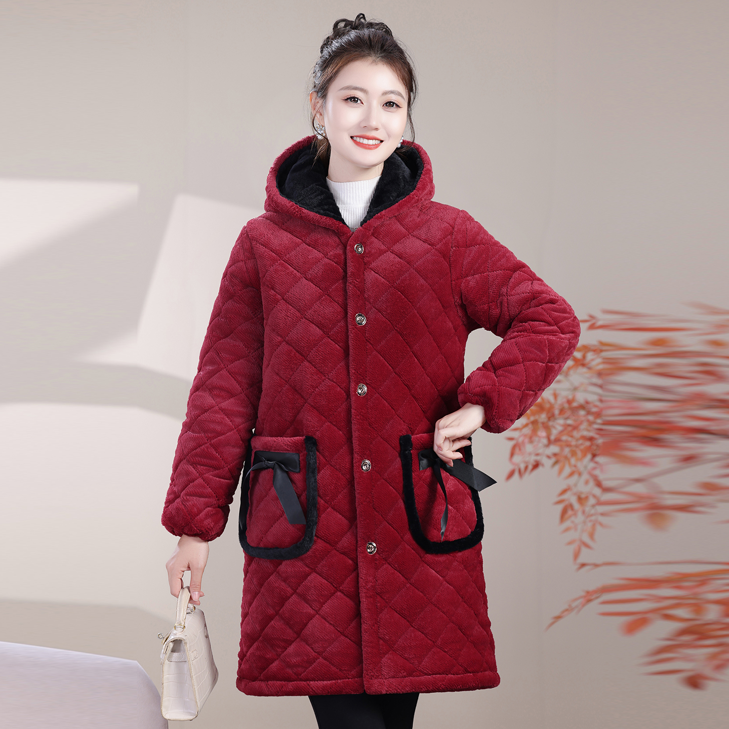 2025冬季新款时尚连帽中长款棉服