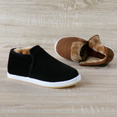 加绒棉鞋 男冬 子男中老年防滑牛筋底休闲布鞋 男冬季 加厚黑色保暖鞋