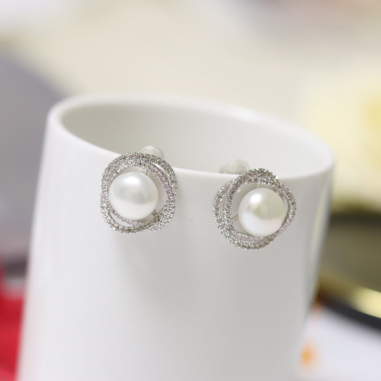 银针珍珠水钻耳环 时尚流行百搭通勤 耳钉耳饰品日韩新款气质