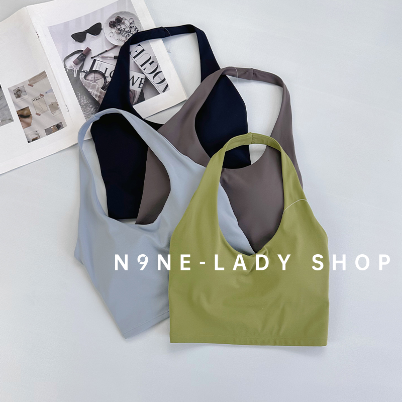 挂脖固定杯运动内衣外穿一体式防震跑步健身运动文胸瑜伽背心百搭