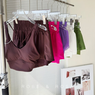 薄 女带口袋瑜伽裤 小众透气加宽高腰短裤 宽松运动跑步外穿健身裤