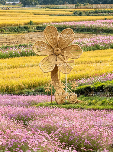 稻田仿真花艺田野布置仿真绿植大型落地摆件装饰景观美陈雕塑草雕