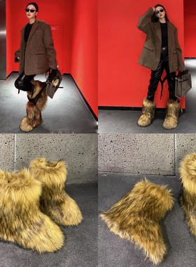 肯豆上脚欧美辣妹秋冬新款爱斯基摩毛毛靴保暖中筒靴子雪地靴街头