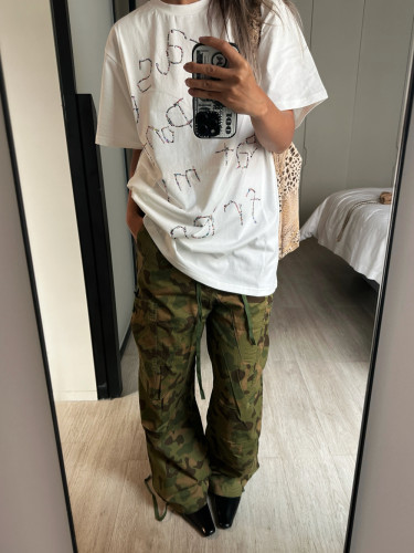 潮牌春夏新款圆领烫钻休闲欧美风