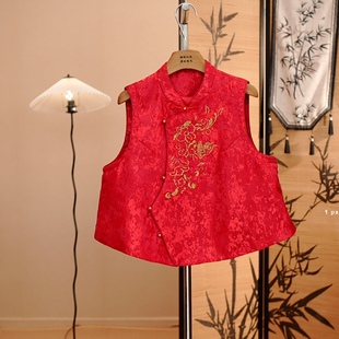 金线刺绣新中式国风红色马甲女装2026春秋高级感轻奢坎肩马夹外套