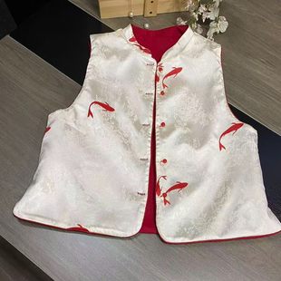 新中式国风双面穿红色金鱼马甲女2026春秋季无袖百搭马夹背心上衣