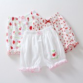 女宝宝儿童短裤 女孩灯笼裤 纯棉提花网眼夏季 花边三分裤 薄款 3条装