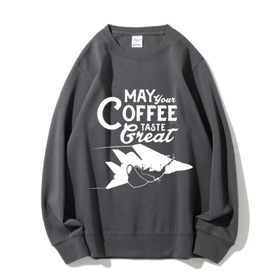 TopGun壮志凌云享受你的咖啡主题原创设计加绒圆领套头卫衣秋冬