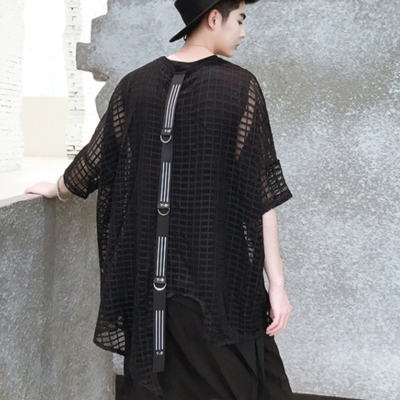 夏季暗黑镂空防晒短袖T恤