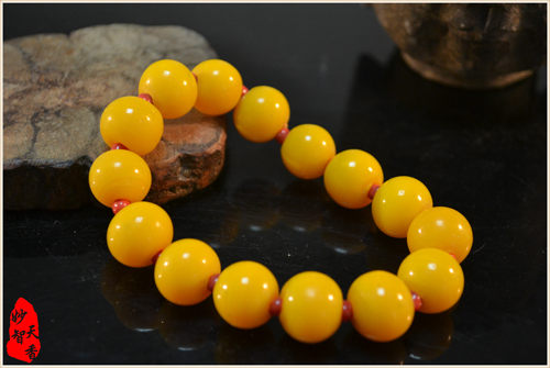 妙智天香原创 15mm老料鸡油黄色琉璃珠 15佛珠手链 女款一物一拍
