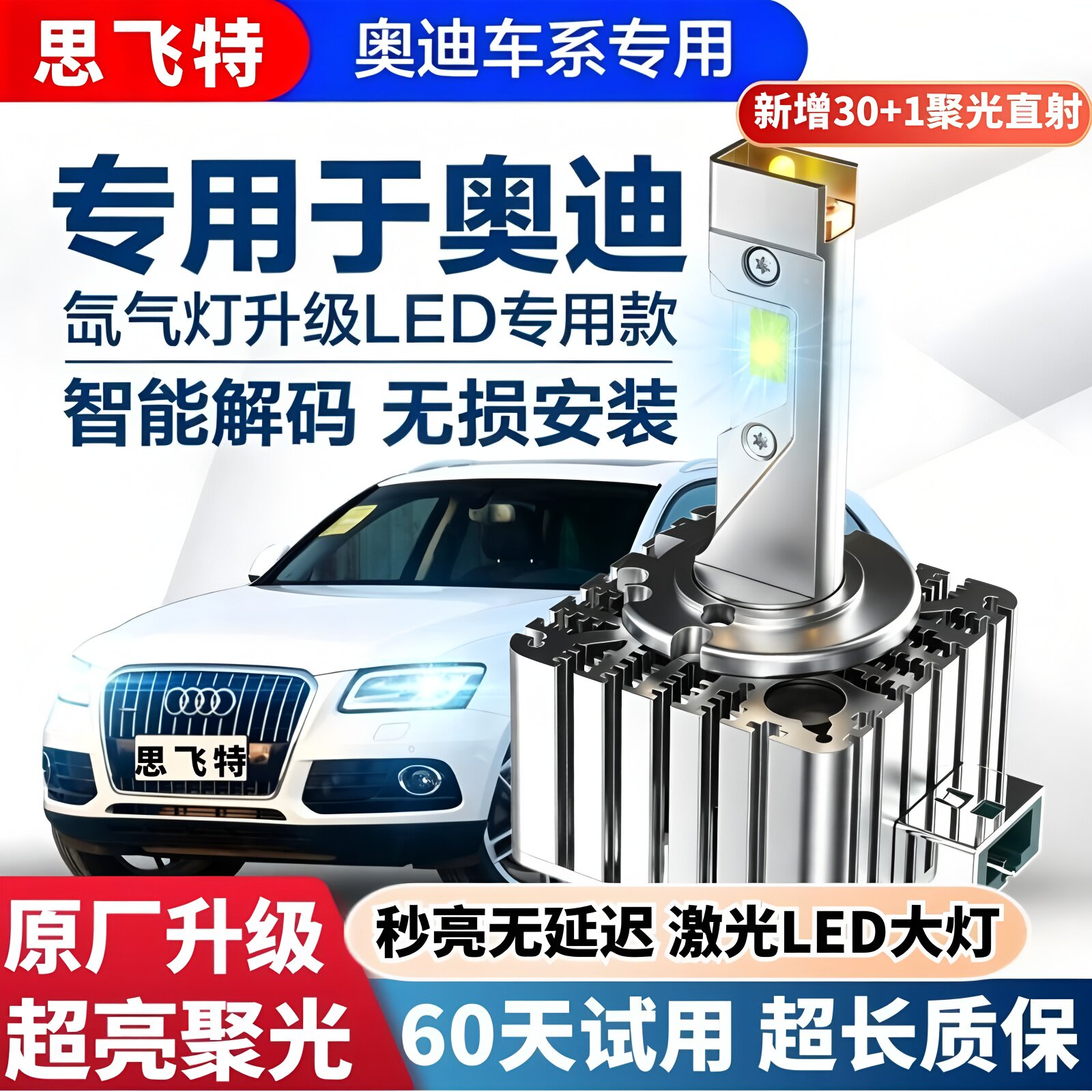 奥迪A3 A4L A5 A6L A7 A8L Q3 Q5 Q7 TT氙气灯泡改装LED大灯超亮