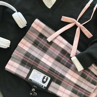 原创JK制服【粉雾海】秋冬黑粉格裙甜酷辣妹学生日系学院风半身裙