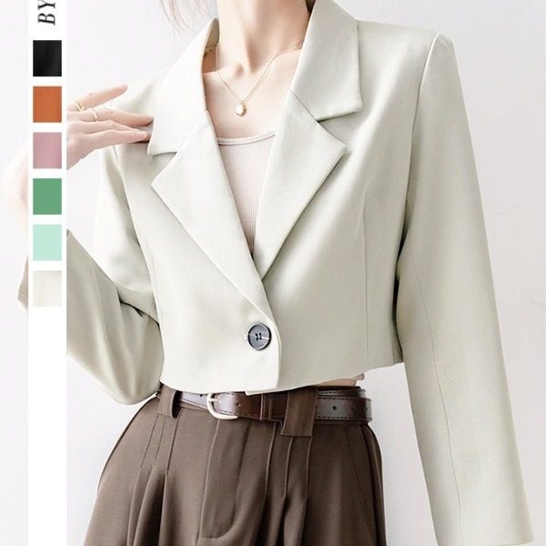 米白色短款小个子西装外套女现货春秋新款气质宽松显瘦小西服