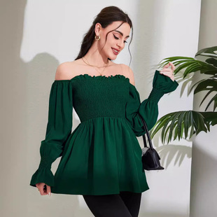 半身裙 孕妇短款 2025亚马逊新款 跨境孕妇裙露肩平行花苞荷叶边衣袖