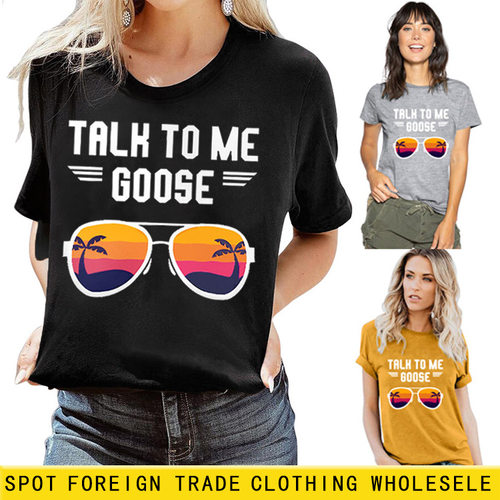 talk to me goose休闲宽松短袖欧美时尚女装亚马逊t恤衫