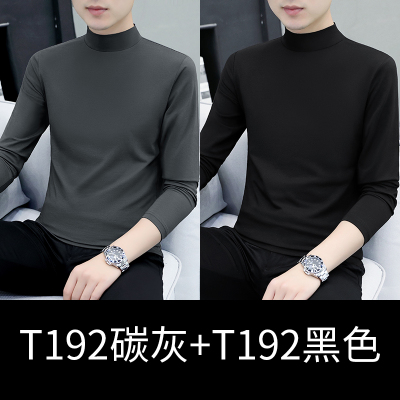 秋冬季纯棉半高领长袖男t恤