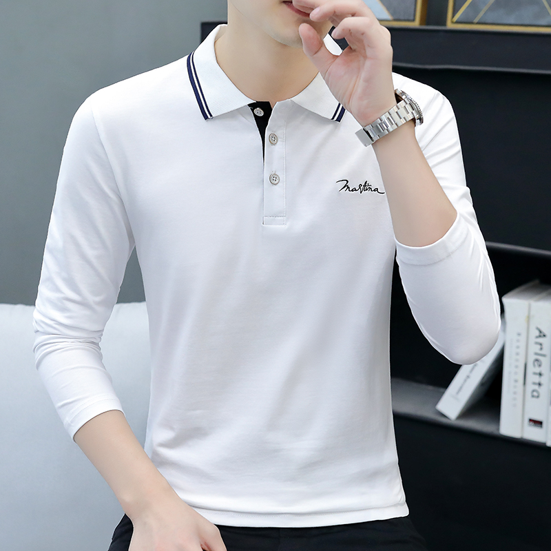 高档纯棉长袖t恤男装修身衣服潮