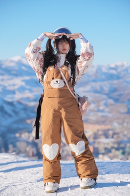 OSOPOLAR巧心熊熊2L单双板防水防雪透气毛绒可爱小熊滑雪服背带裤