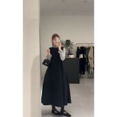 韩系小香风木耳边半高领打底衫 上衣叠穿花苞背心裙套装