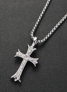 双面十字架钛钢男士项链