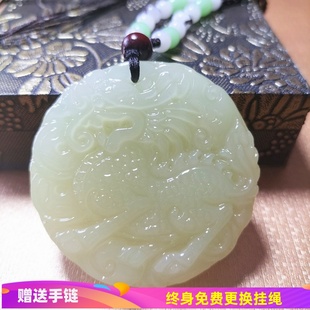 天然新款青白玉麒麟貔貅龙凤玉佩鸳鸯观音平安无事牌项链男女吊坠