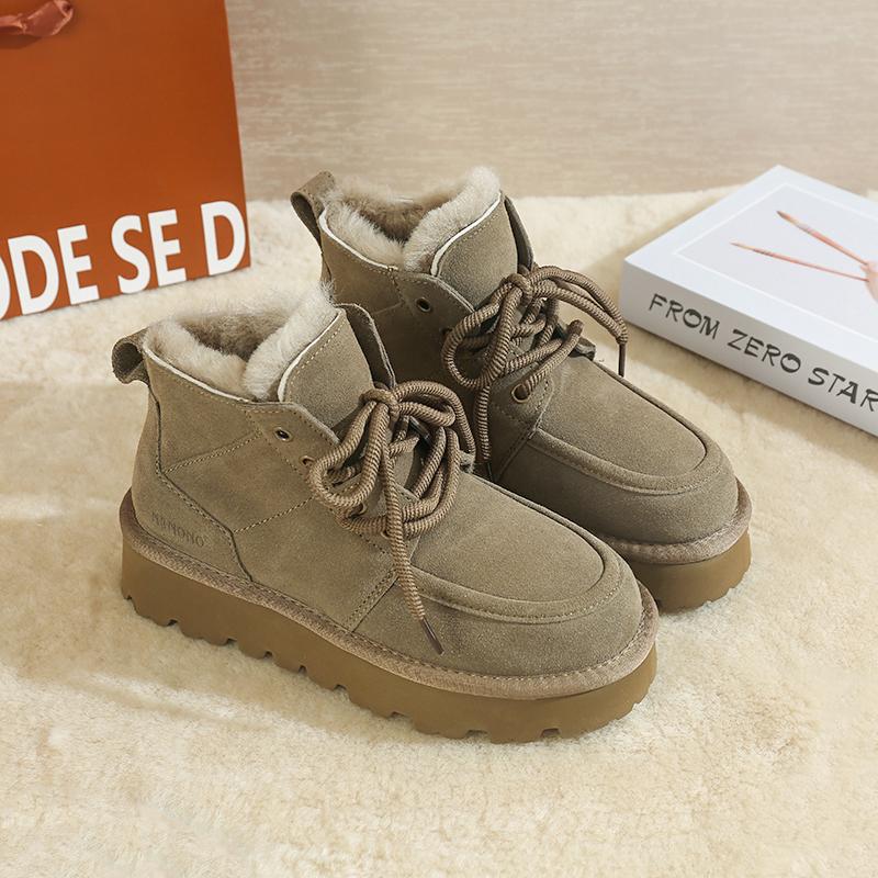 牛皮系带雪地靴冬加绒加厚