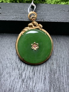 和田玉碧玉平安扣18k金镶嵌