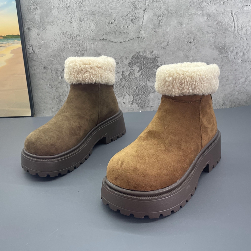 2025新款撤柜断码处理冬季粗跟后拉链复古雪地棉靴英伦绒面女短靴