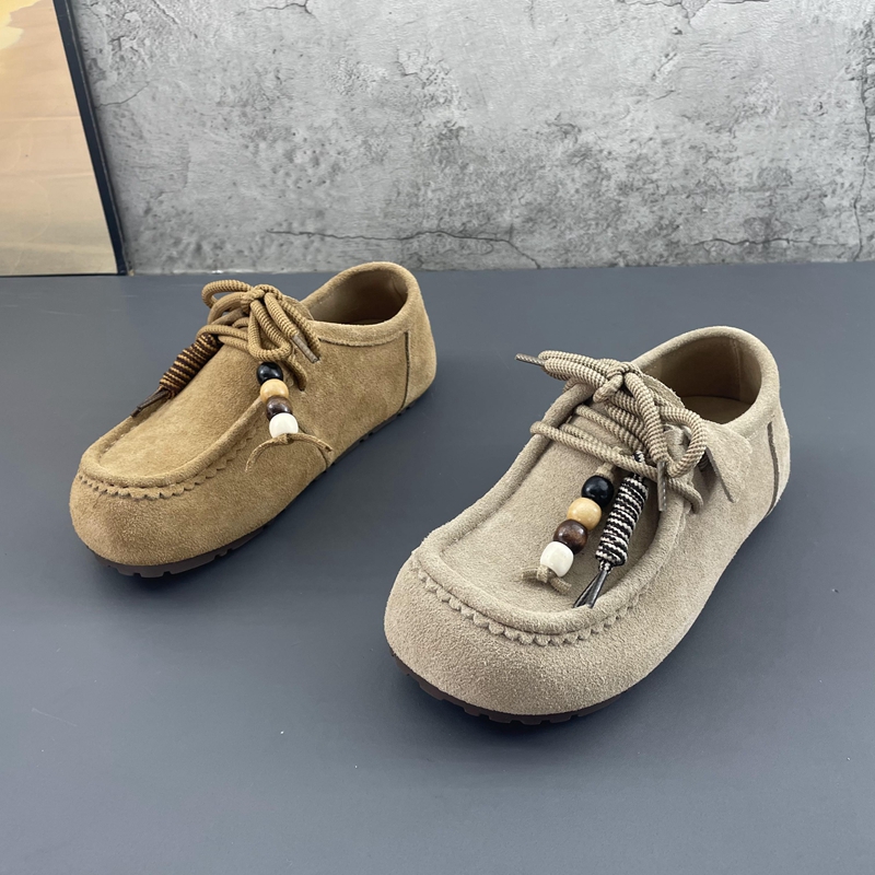 2025秋季新款撤柜断码串珠复古软底勃肯鞋圆头系带深口单鞋女鞋