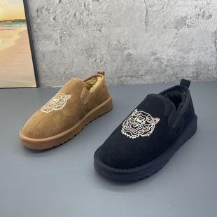 冬季 2025新款 防水绒面虎头圆头套脚绒里雪地靴男 男鞋 加绒保暖棉鞋